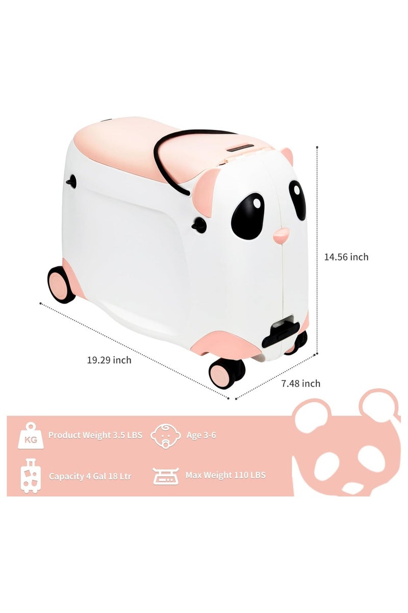 Kids Ride On Trolley Suitcase, Cartoon Panda with Sliding Wheels, Zipper and Lock, Durable Travel Carry On for Children - Image 2