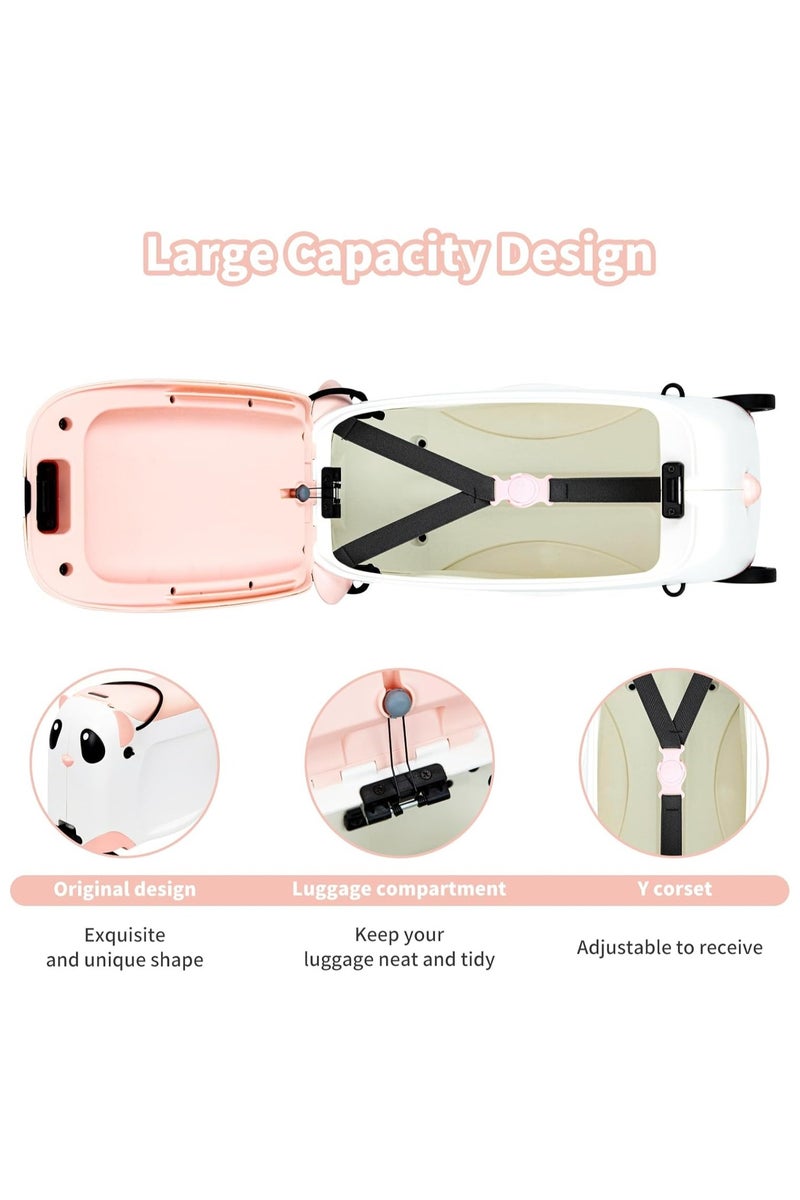 Kids Ride On Trolley Suitcase, Cartoon Panda with Sliding Wheels, Zipper and Lock, Durable Travel Carry On for Children - Image 3