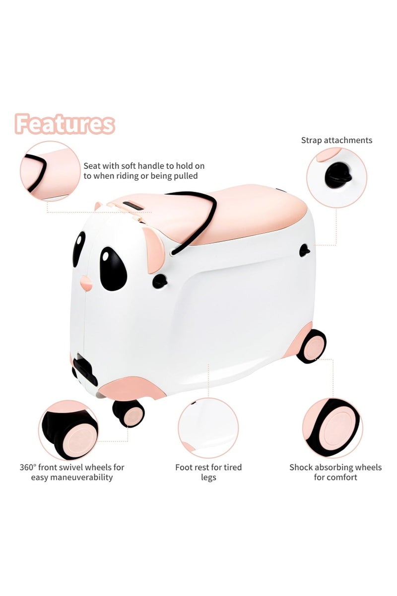 Kids Ride On Trolley Suitcase, Cartoon Panda with Sliding Wheels, Zipper and Lock, Durable Travel Carry On for Children - Image 4
