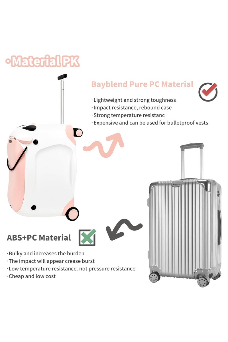 Kids Ride On Trolley Suitcase, Cartoon Panda with Sliding Wheels, Zipper and Lock, Durable Travel Carry On for Children - Image 5