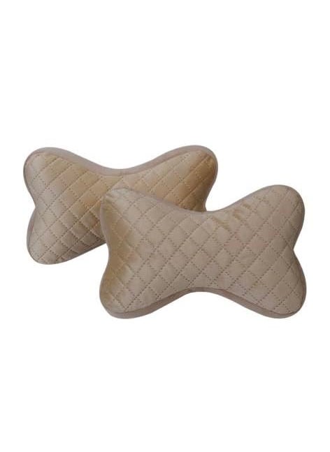 SOROO SOROO Memory Foam Bone Shaped CAR Neck Pillow Compatible for i20 Elite Beige Pack of 2 