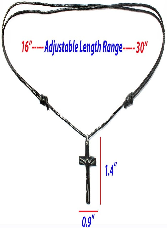 Bijoux de Ja Hematite Cool Crucifix Shadow Cross Pendant Black Cord Adjustable Sliding Knot Necklace 16-30" - Image 5