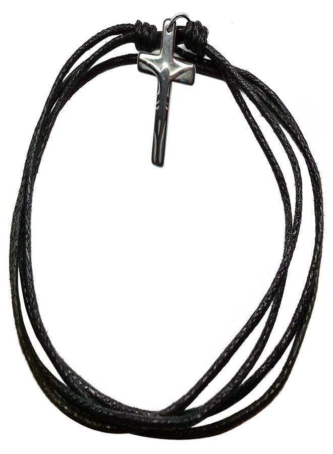 Bijoux de Ja Hematite Cool Crucifix Shadow Cross Pendant Black Cord Adjustable Sliding Knot Necklace 16-30" - Image 4