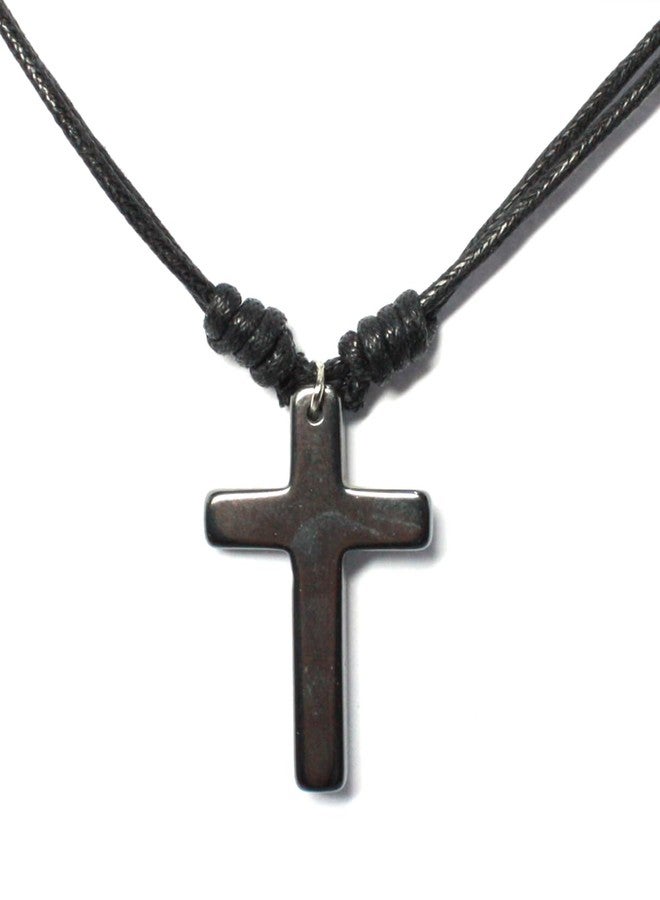 Bijoux de Ja Hematite Cool Crucifix Shadow Cross Pendant Black Cord Adjustable Sliding Knot Necklace 16-30" - Image 3