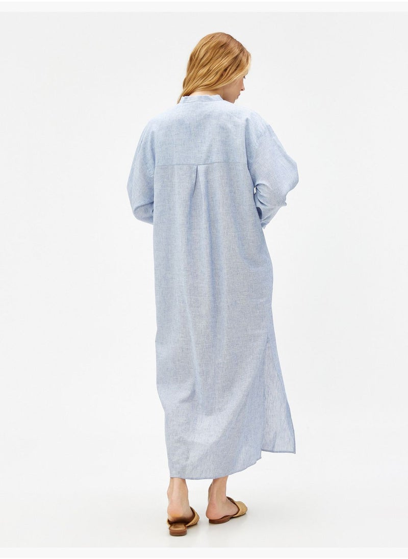 KOTON - Long Shirt Dress Mandarin Neck Linen Blended - Image 1