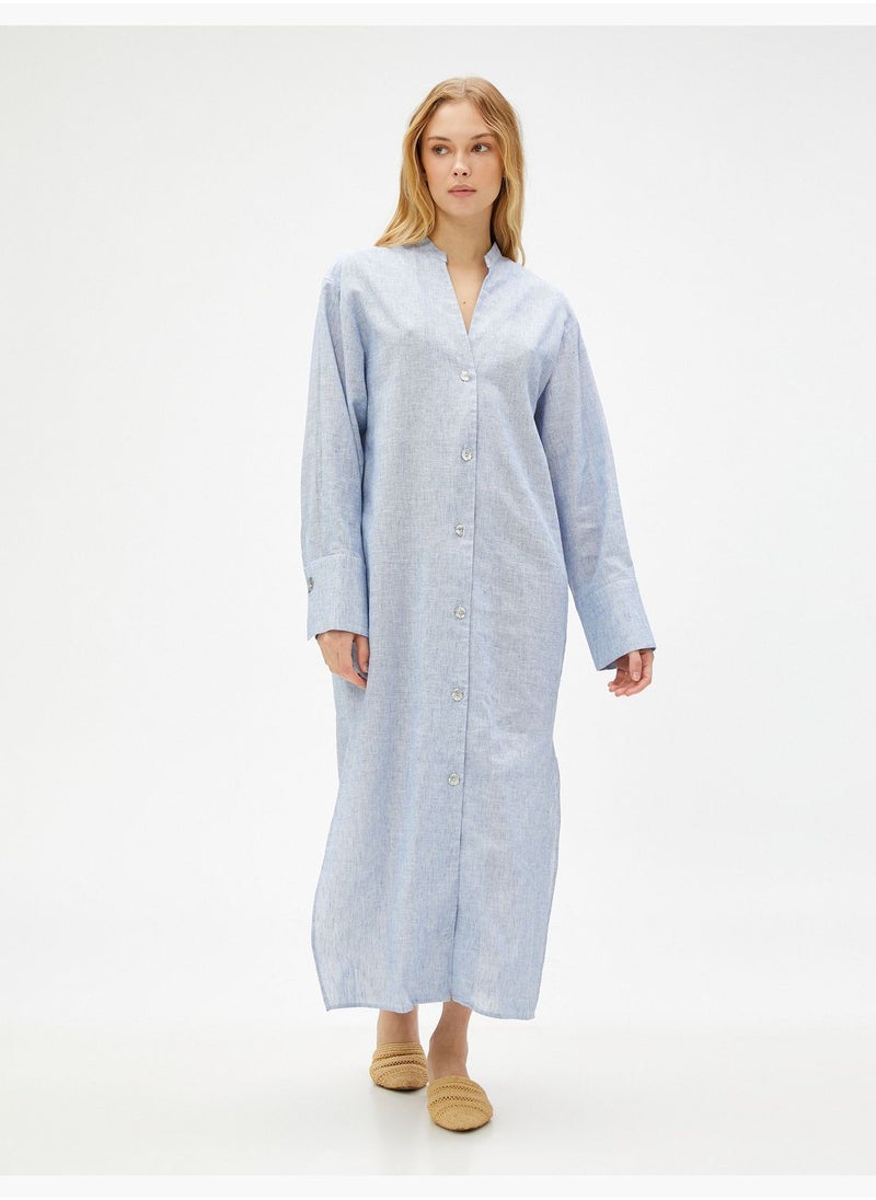 KOTON - Long Shirt Dress Mandarin Neck Linen Blended - Image 1