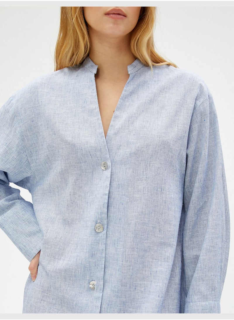 KOTON - Long Shirt Dress Mandarin Neck Linen Blended - Image 1