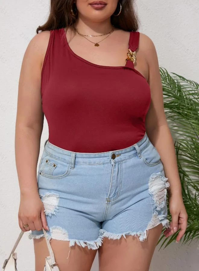 Take Two Plus Plain Asymmetric Neck Top