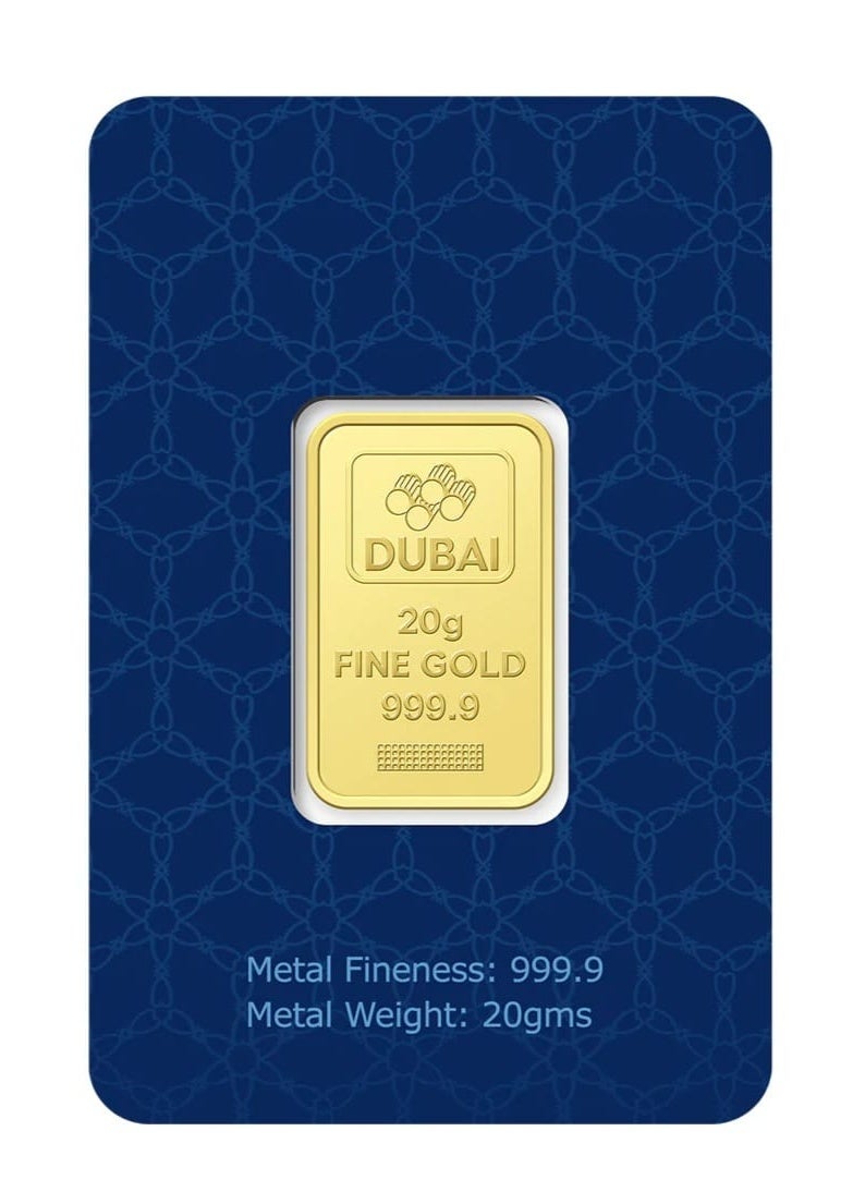 سبيكة ذهب نقي من خوشبو للمجوهرات، وزن 20 غرام، عيار 24، 999.9