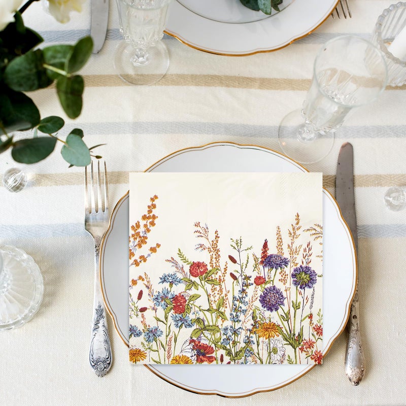 Hunanyume 100 Floral Paper Napkins  3 Ply Watercolor Disposable Cocktail Napkins Vintage Wild Flower Dinner Napkins  Decorative Beverage Hand Towels for Bathroom Wedding Baby Shower Birthday Party  - Image 5