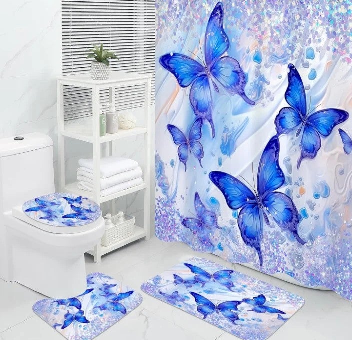 Y&D Luxury 3d  Printed Butterfly Waterproof Bathroom Shower Curtain Set With 3pcs Bath Mats Sets - Image 5