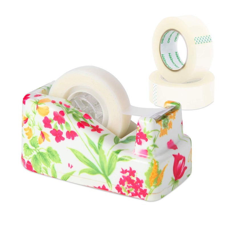 VIBRANZ LAB VIBRANZ-LAB Cute Tape Dispenser Desk Home Office Desk Supplies Fun Desk Accessories Floral Office Tape Dispensers Cute Office Supplies for Women Desk Weighted Non-Skid Non-Slip Base - Image 2