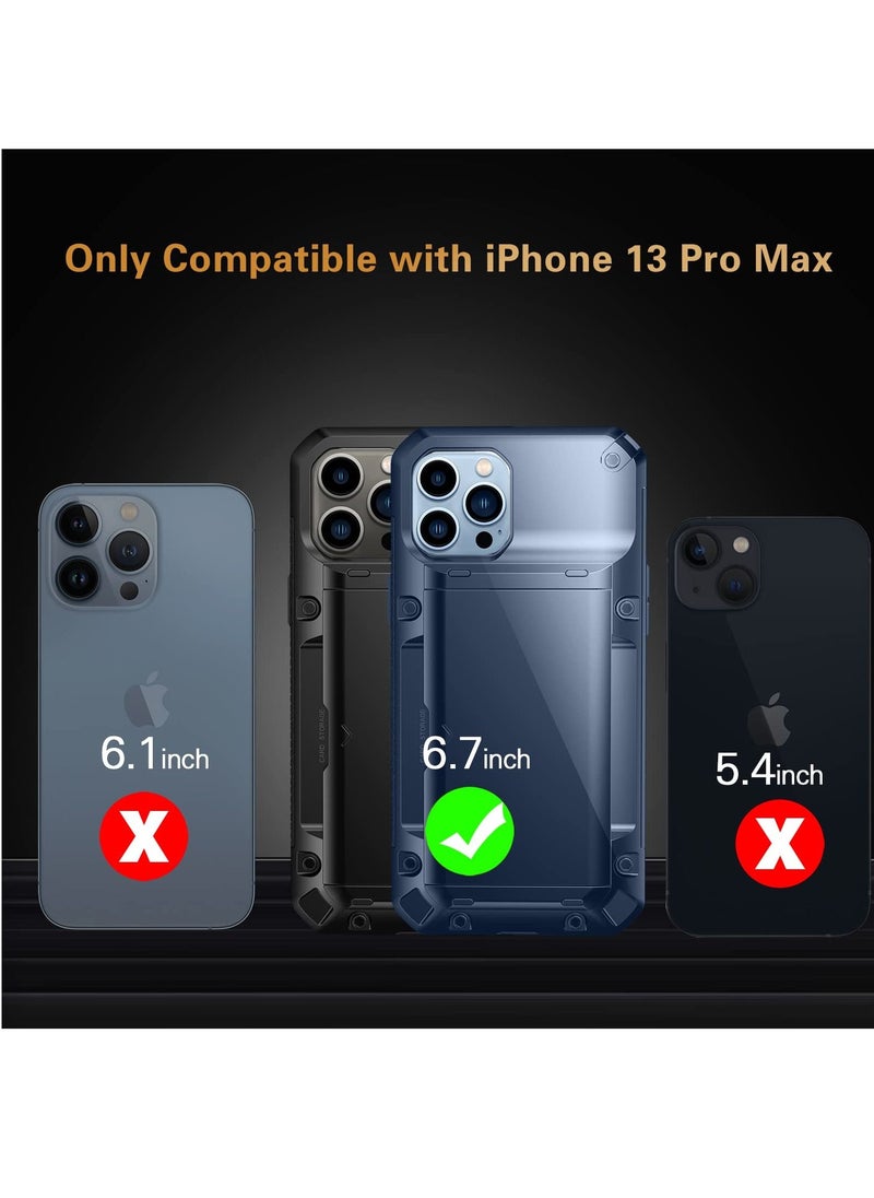 SYOSI - Mobile Case for iPhone 13 Pro Max, Protective Wallet Cover with 2Pcs Screen Protector, Semi-Auto Hidden Card Slot, Military Grade Drop Protection, 6.7 Inch, Blue - Image 1