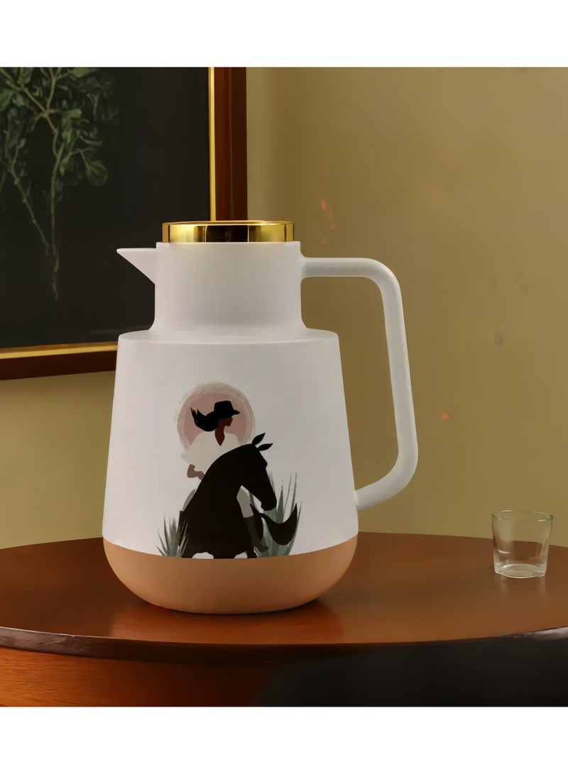 Yolo 1 Liter Coffee/Tea Vacuum Flask for Hot and Cold Beverages – Urban Lady Design, Beige Color, Long-Lasting Heat Retention - Image 1