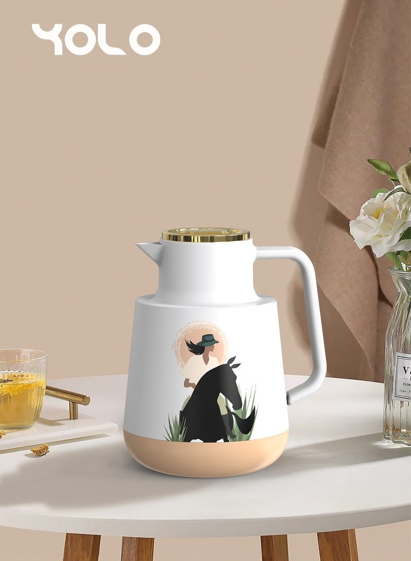 Yolo 1 Liter Coffee/Tea Vacuum Flask for Hot and Cold Beverages – Urban Lady Design, Beige Color, Long-Lasting Heat Retention - Image 2