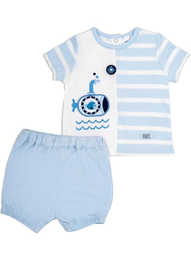 مون تي شيرت وسروال قصير مصنوع من القطن بنسبة 100% مقاس 6 إلى 9 أمتار باللون الأزرق Little Submarine - Image 1