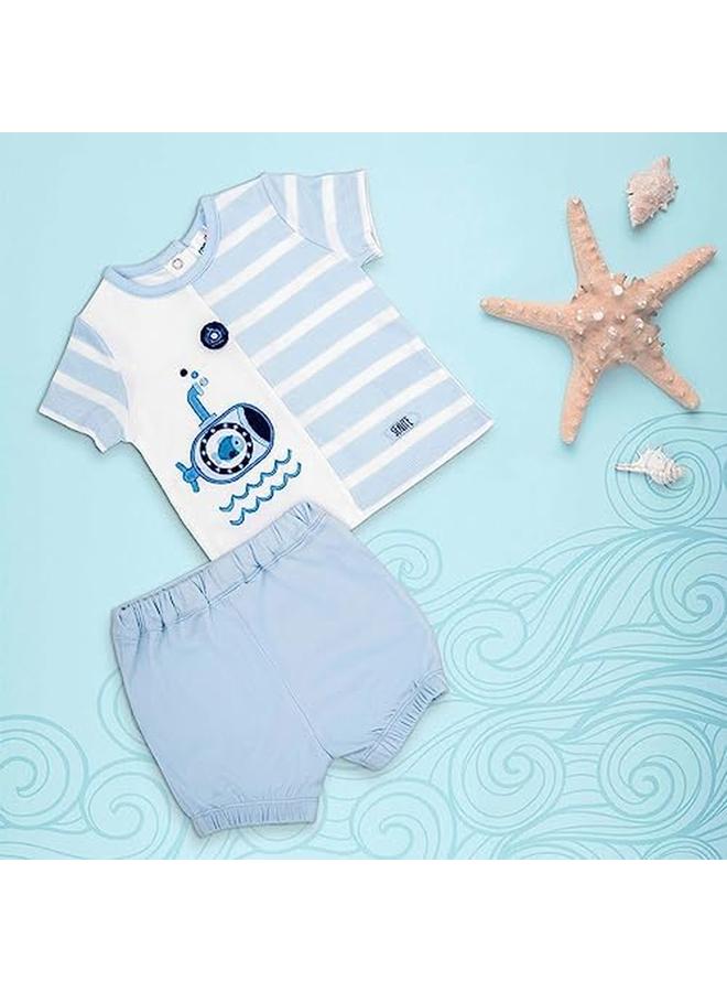 مون تي شيرت وسروال قصير مصنوع من القطن بنسبة 100% مقاس 6 إلى 9 أمتار باللون الأزرق Little Submarine - Image 4