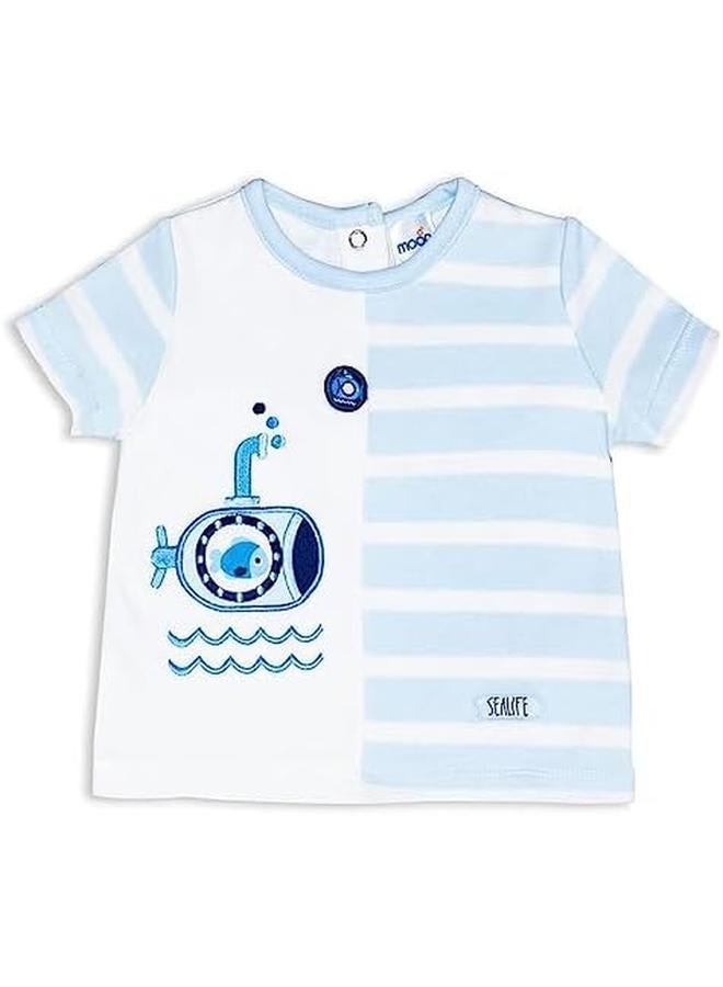 مون تي شيرت وسروال قصير مصنوع من القطن بنسبة 100% مقاس 6 إلى 9 أمتار باللون الأزرق Little Submarine - Image 2