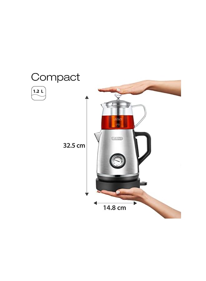 IAF Germany 1600W 2-in-1 Compact 1.2L Stainless-steel Tea Maker + Electric Kettle, 75/85/100°C Adjustable Touch Temp Setting, German Glass Tech Teapot, TS190, 2Y Guarantee-UAE Version (Silver) - Image 3