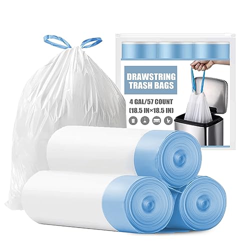 BENEVAL Small Trash Bags 4 Gallon Drawstring 4 Gallon Trash Bag TearFree 4 Gal Small Garbage Bags Separated Unscented White Small Trash Bags Bathroom Trash Bags 57 Count - Image 2