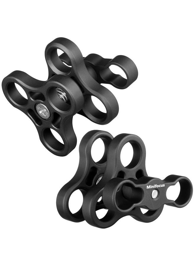 MINIFOCUS 2 قطع 1 بوصة مشبك كروي ثلاثي الثقوب من الألمنيوم لنظام أذرع الإضاءة تحت الماء، كاميرا الغوص الفوتوغرافية، مشبك 360° لكاميرا GoPro، نظام أذرع المصباح اليدوي - Image 1