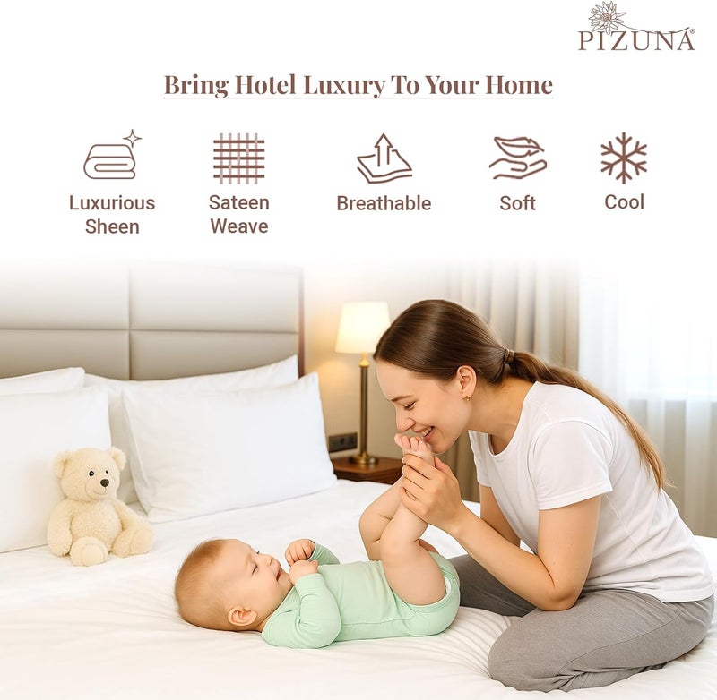 PIZUNA 100% Cotton Flat Sheet King Size 300x280 cm White 1 PC, 400 Thread Count Luxurious Long Staple Cotton Sateen Weave Bed Sheet White (ملاءة سرير مسطحة من القطن 100%) - Image 4