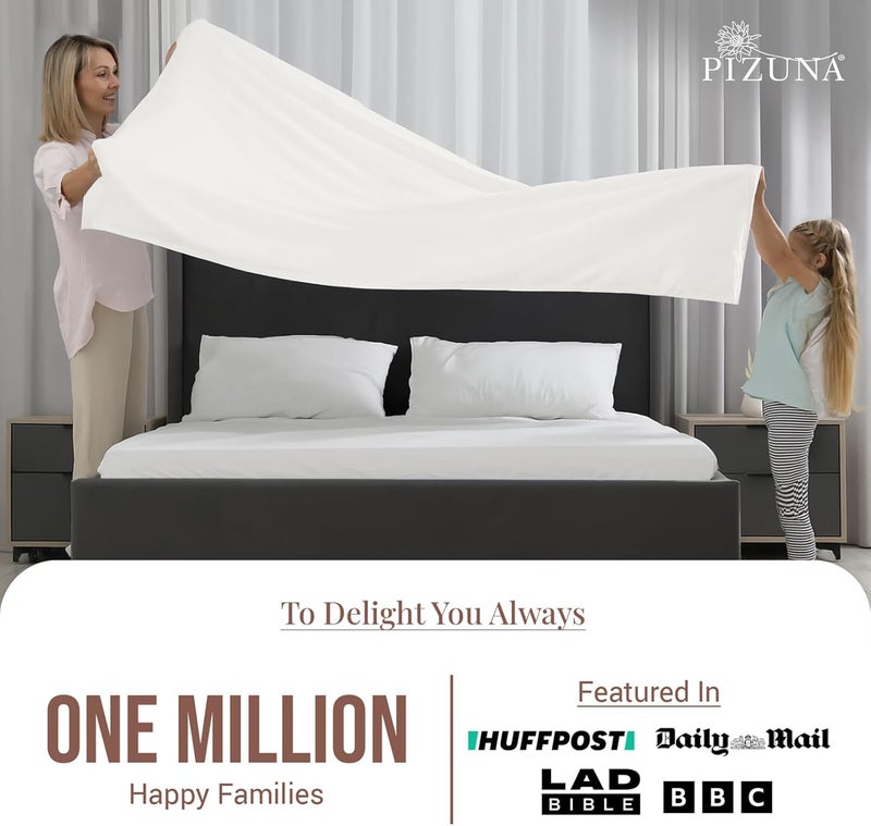 PIZUNA 100% Cotton Flat Sheet King Size 300x280 cm White 1 PC, 400 Thread Count Luxurious Long Staple Cotton Sateen Weave Bed Sheet White (ملاءة سرير مسطحة من القطن 100%) - Image 5