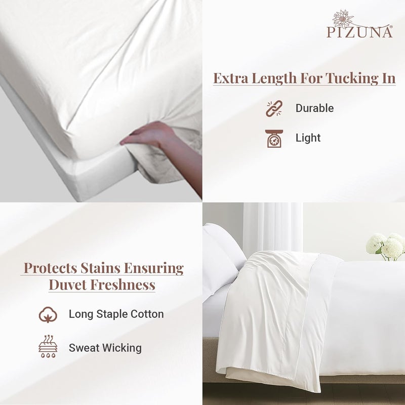 PIZUNA 100% Cotton Flat Sheet King Size 300x280 cm White 1 PC, 400 Thread Count Luxurious Long Staple Cotton Sateen Weave Bed Sheet White (ملاءة سرير مسطحة من القطن 100%) - Image 2