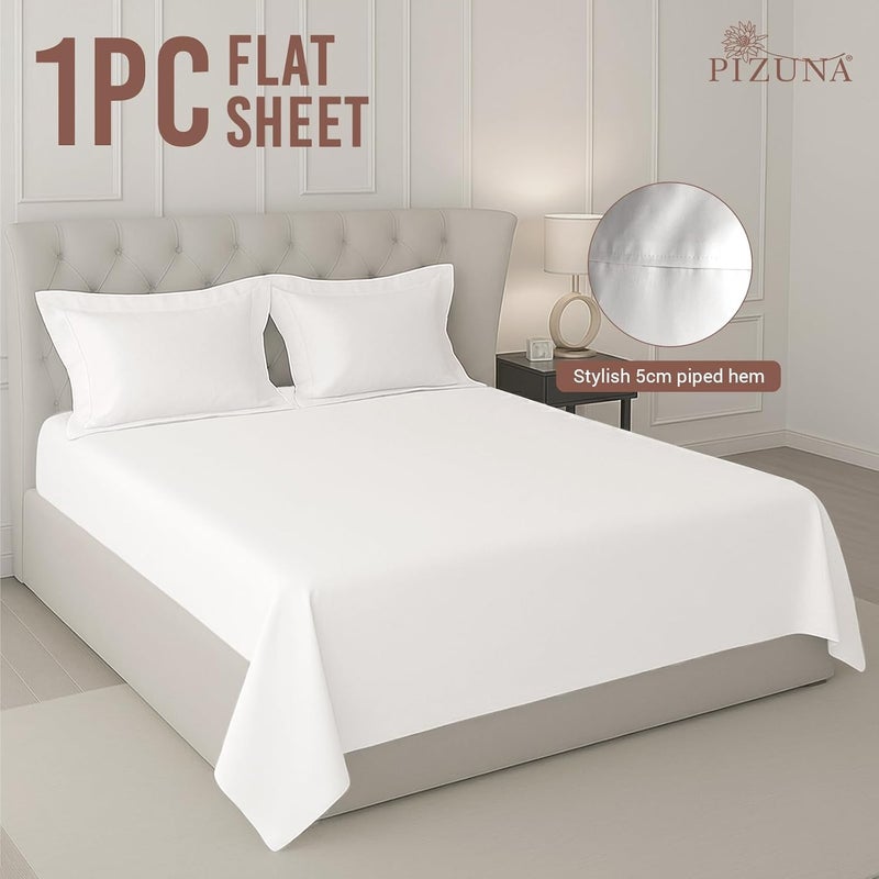 PIZUNA 100% Cotton Flat Sheet King Size 300x280 cm White 1 PC, 400 Thread Count Luxurious Long Staple Cotton Sateen Weave Bed Sheet White (ملاءة سرير مسطحة من القطن 100%) - Image 3