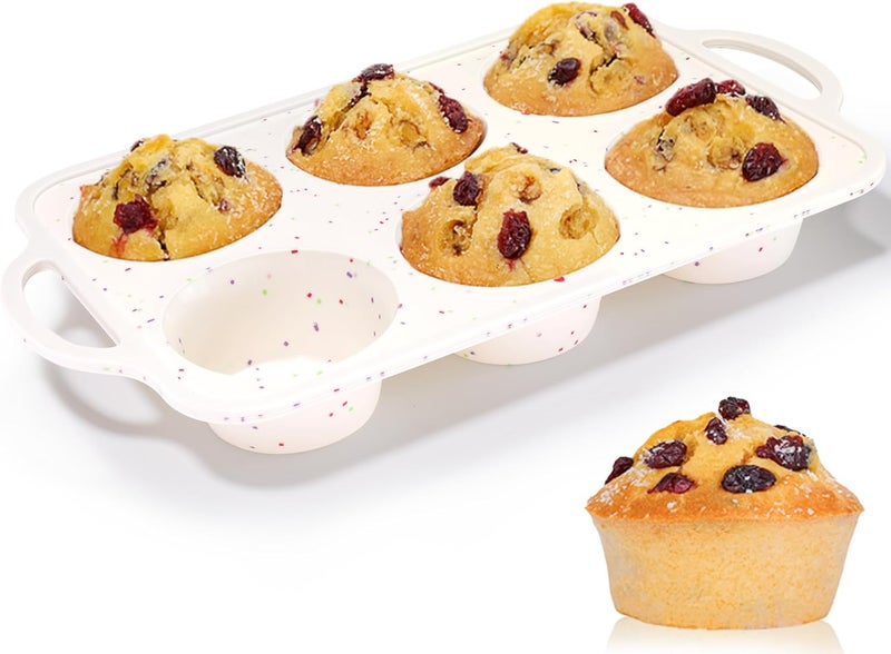 CAKETIME Jumbo Muffin Pan, Metal Reinforced Frame 3.5 inch Large Silicone Cupcake Pan 6 cups Large Muffin Pan with Handle Nonstick Jumbo Muffin Tin for Baking Giant Homemade Muffins, Cupcakes, Frittatas - Image 1