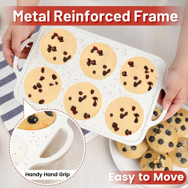 CAKETIME Jumbo Muffin Pan, Metal Reinforced Frame 3.5 inch Large Silicone Cupcake Pan 6 cups Large Muffin Pan with Handle Nonstick Jumbo Muffin Tin for Baking Giant Homemade Muffins, Cupcakes, Frittatas - Image 5