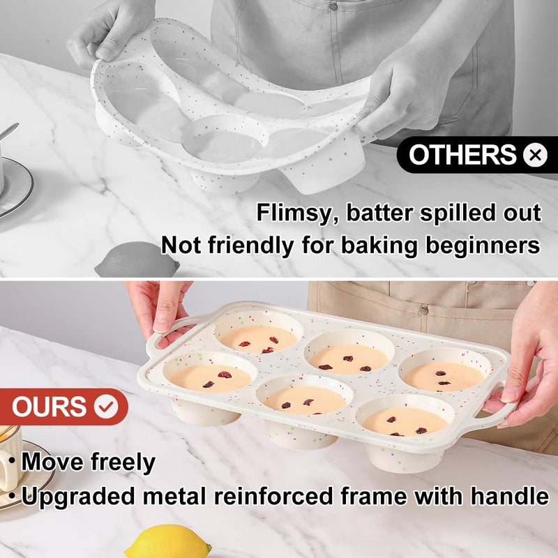 CAKETIME Jumbo Muffin Pan, Metal Reinforced Frame 3.5 inch Large Silicone Cupcake Pan 6 cups Large Muffin Pan with Handle Nonstick Jumbo Muffin Tin for Baking Giant Homemade Muffins, Cupcakes, Frittatas - Image 4