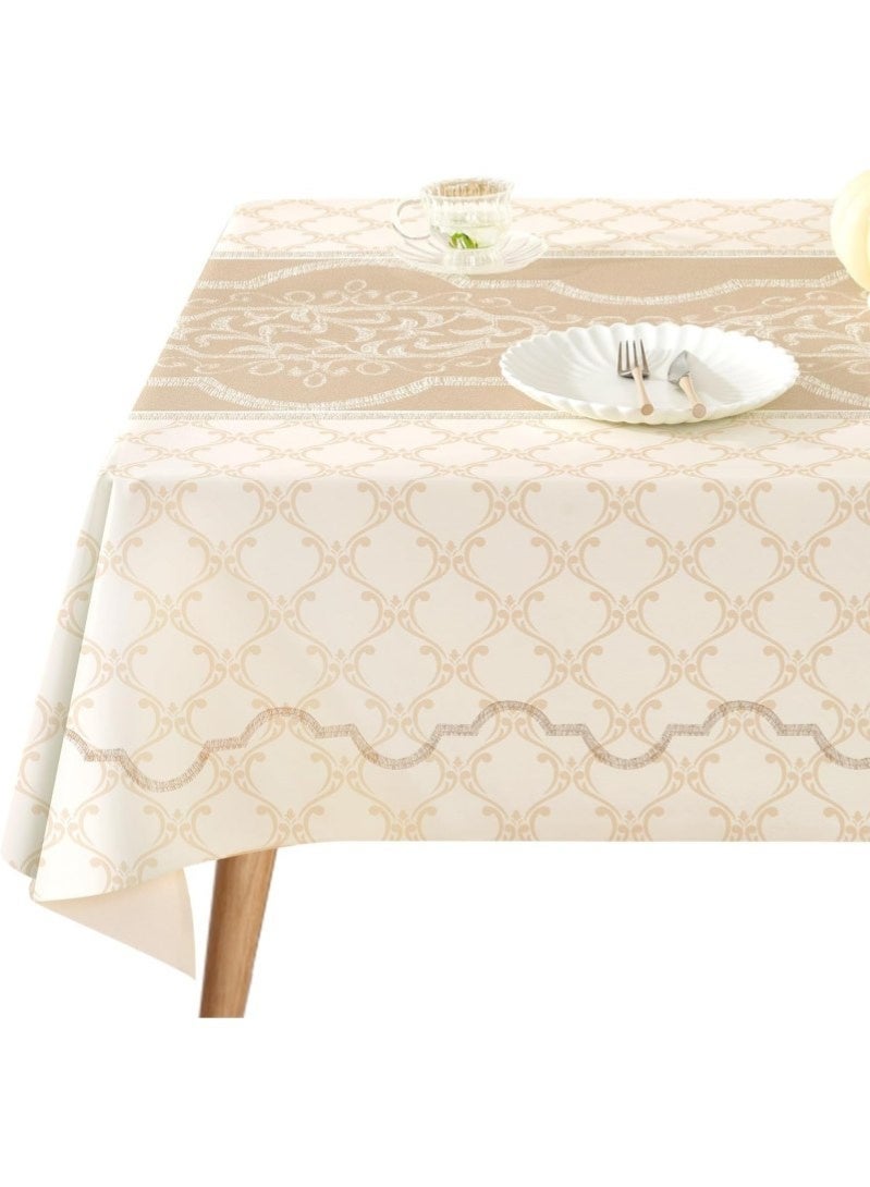 Silk Texture PU Leather Tablecloth , Simple Rectangular Table Cover, Waterproof Oil-proof Non-slip Heat Resistant, Wash-free Easy Care, 140×200CM Khaki - Image 2
