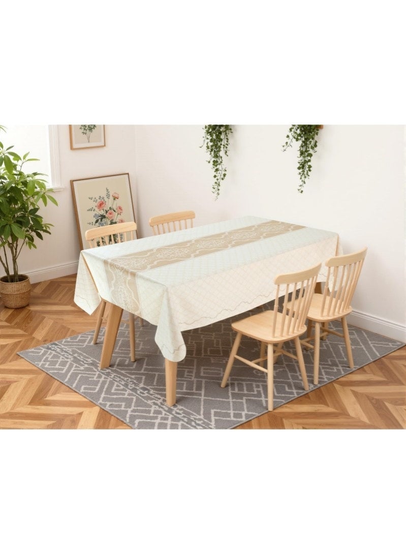 Silk Texture PU Leather Tablecloth , Simple Rectangular Table Cover, Waterproof Oil-proof Non-slip Heat Resistant, Wash-free Easy Care, 140×200CM Khaki - Image 4