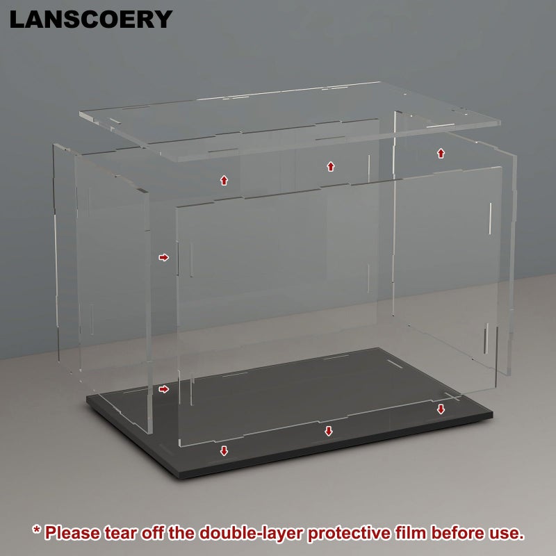 LANSCOERY LANSCOERY Clear Acrylic Display Case, Assemble Horizontal Display Box Stand with Black Base, Dustproof Protection Showcase for Collectibles Memorabilia Figurines (13x6.7x6inch;33x17x15cm)  - Image 4