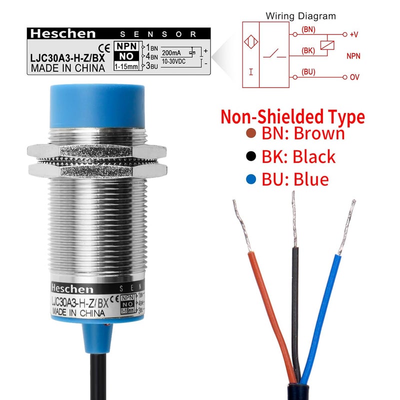 Heschen M30 Capacitive Proximity Sensor Switch Non-Shield Type LJC30A3-H-Z/BX Detection 1-15mm 10-30VDC 200mA NPN Normally Open(NO) 3 Wires - Image 3