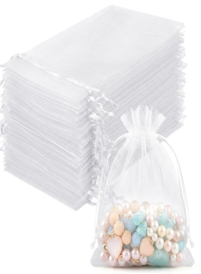 FUNFERY 100 Pcs White Organza Bags 3x4 in, Small Mesh Drawstring Gift Bags for Sachet, Jewelry, Candy, Wedding Favor, Easter Day - Image 1