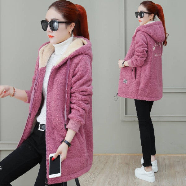 Fleece-Lined Thick Womens Hoodie Winter Coat 044# Brown - Image 2