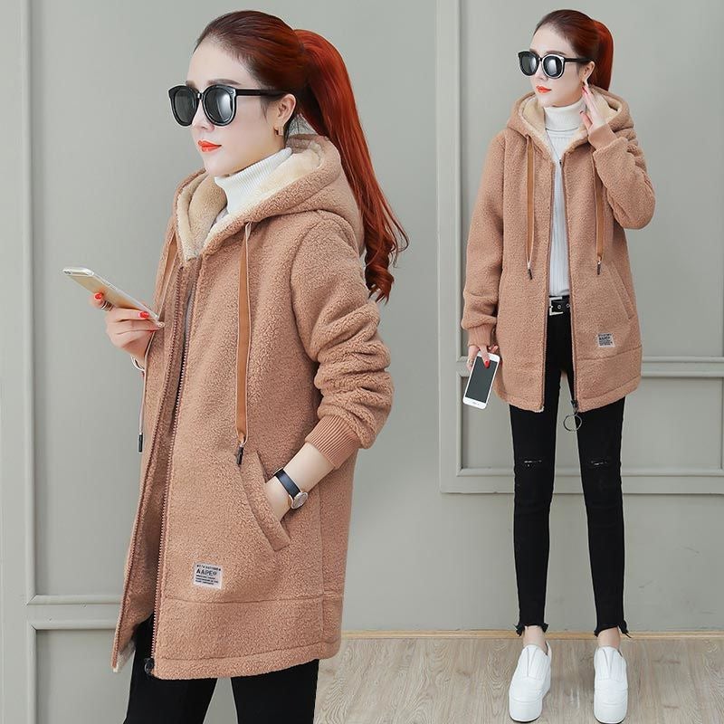 Fleece-Lined Thick Womens Hoodie Winter Coat 044# Brown - Image 3