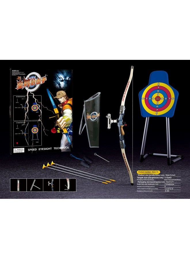 Children's Sucker Bow Crossbow Parent-child Outdoor Competitive Scenic Spot Park Archery Shooting Recurve Bow Arrow Toy Set Stall-Color:Big Blue Bow +3 Arrows + Vertical Target + Quiver Finger Cover (E-Commerce Box)