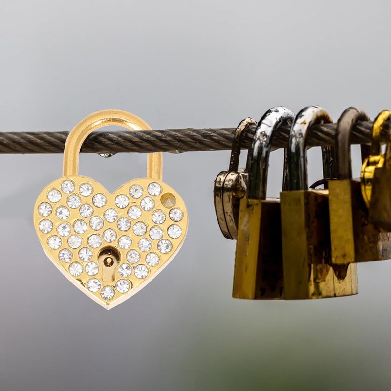 Heart Shaped Padlocks with Key 2pcs Mini Love Locks Rhinestone Decorative Small Locks for Travel Luggage Jewelry Boxes Couples Set Silver and Gold - Image 5