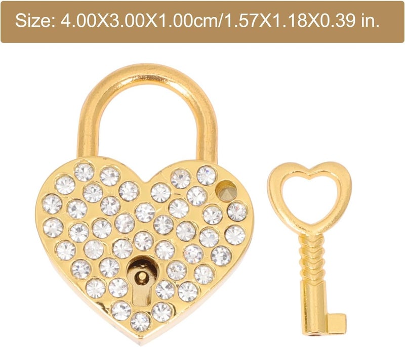 Heart Shaped Padlocks with Key 2pcs Mini Love Locks Rhinestone Decorative Small Locks for Travel Luggage Jewelry Boxes Couples Set Silver and Gold - Image 2