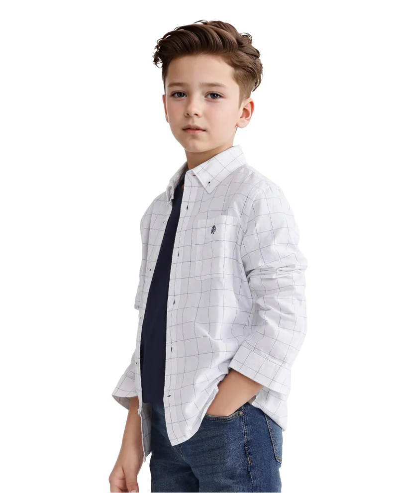 Rare Ones Rare Ones Kids Crew White Cotton Full Sleeves Button Down Collar Regular Fit Checked Shirt
