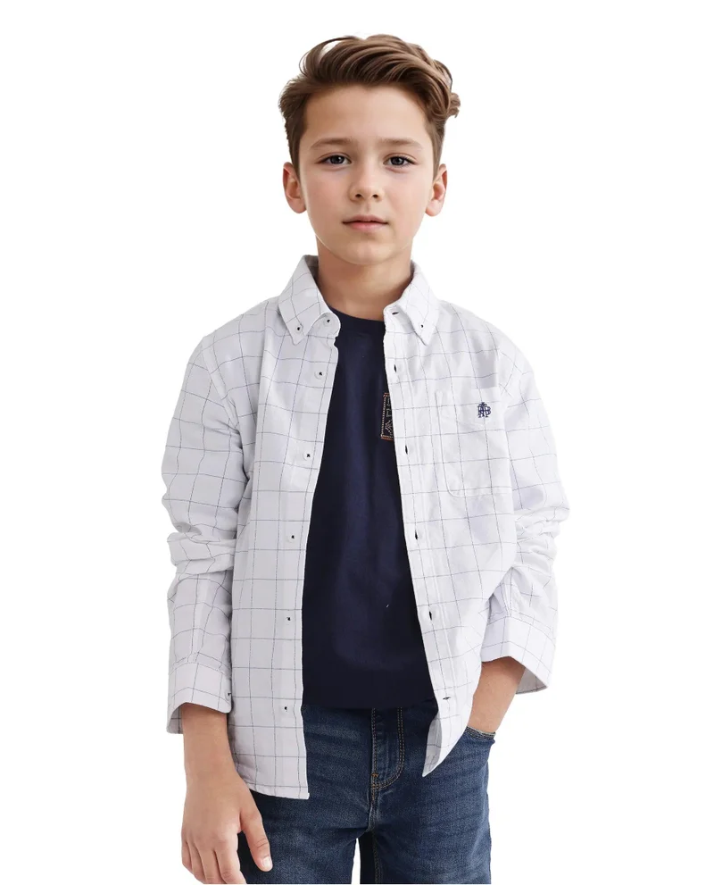 Rare Ones Rare Ones Kids Crew White Cotton Full Sleeves Button Down Collar Regular Fit Checked Shirt