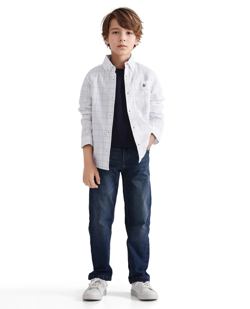 Rare Ones Rare Ones Kids Crew White Cotton Full Sleeves Button Down Collar Regular Fit Checked Shirt