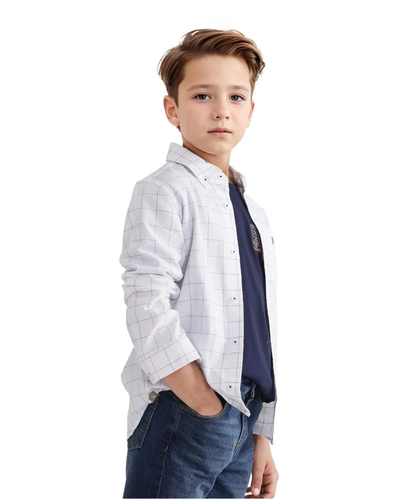 Rare Ones Rare Ones Kids Crew White Cotton Full Sleeves Button Down Collar Regular Fit Checked Shirt