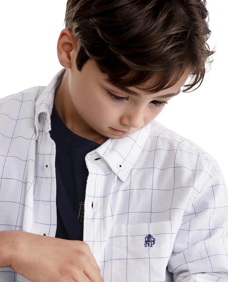 Rare Ones Rare Ones Kids Crew White Cotton Full Sleeves Button Down Collar Regular Fit Checked Shirt