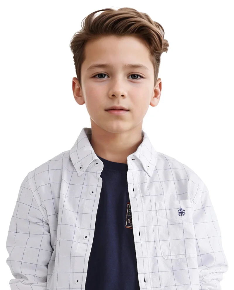 Rare Ones Rare Ones Kids Crew White Cotton Full Sleeves Button Down Collar Regular Fit Checked Shirt