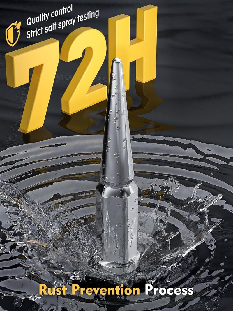 MIKKUPPA ميكوبّا 24 قطعة صمولة سبايك كروم M14x1.5 مع مفتاح تركيب لشيفروليه سيلفرادو فورد F-150 جي إم سي سييرا - Image 3