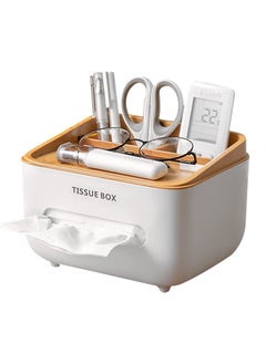 KASTWAVE Tissue Box Cover Holder with Storage Napkin Tissue Box Multi-Function Tissue Box ABS Material Storage Organizer for Home/Office/Car/Restaurant (Wood Color)  - Image 1